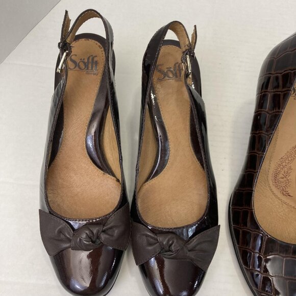Lot of 3 Sofft Heels Shoes Womens 7 Black Brown Patent Slingback Leather Pumps - Picture 8 of 16
